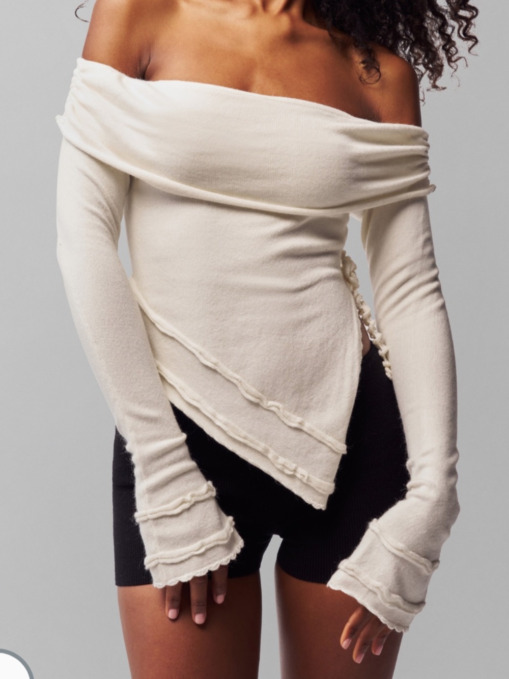 Guizio Soler Fold Over Knit Top in white size M